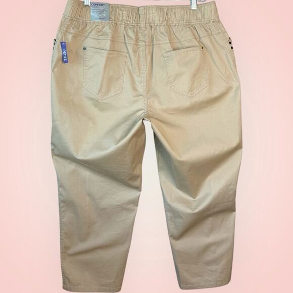 Catherines Comfort Waist Straight Pants Stretch Plus Size 1XWP Petite Khaki NWT - Picture 2 of 12